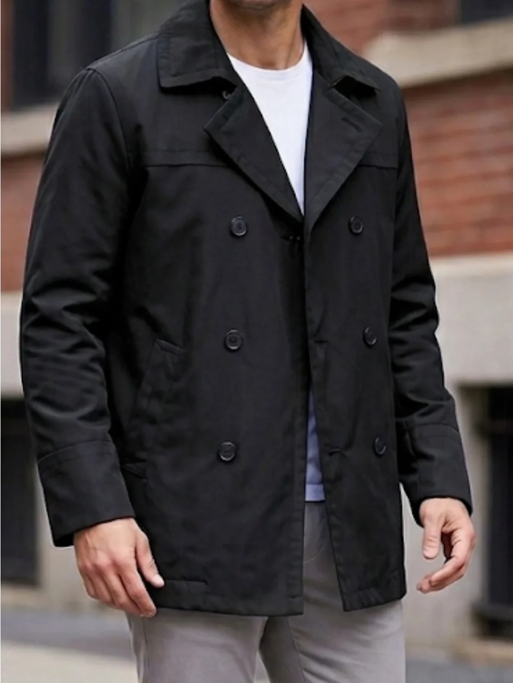 Kenneth Cole Reaction Black Double-Breasted Trench Coat size L